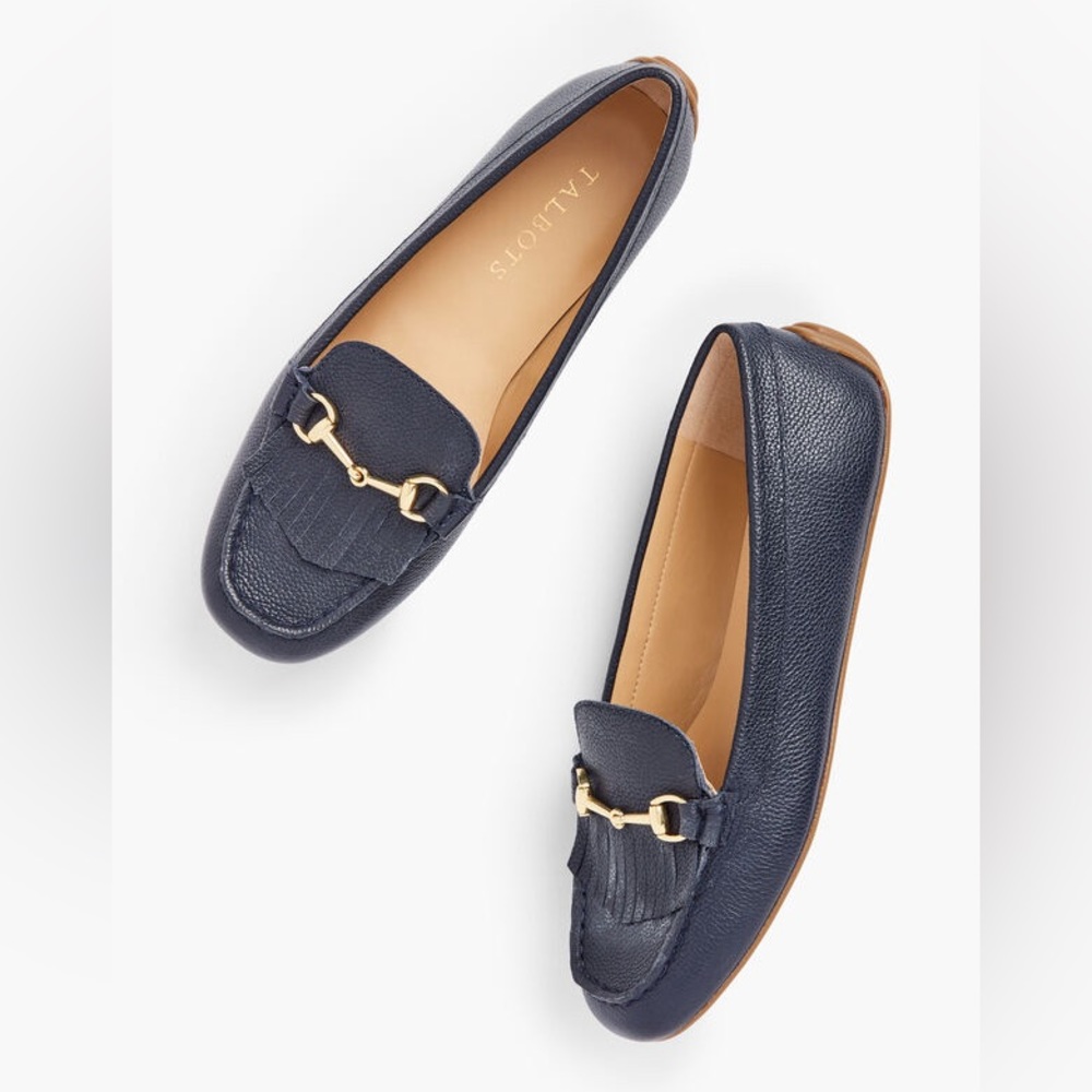 TALBOTS “EVERSON” Black & Gold Horsebit Pebbled Leather Moccasins Loafers, 7M